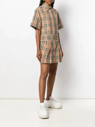 BURBERRY VINTAGE CHECK SHIRT DRESS - 大地色