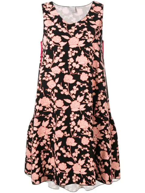 Pinko Floral Print Flared Mini Dress In Black | ModeSens