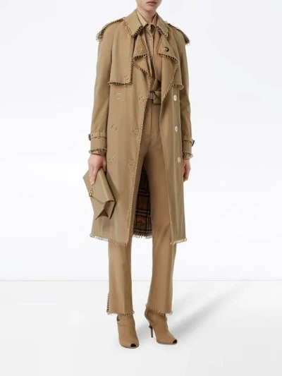 Shop Burberry Ring Pierced Gabardine Trench Coat In Neutrals