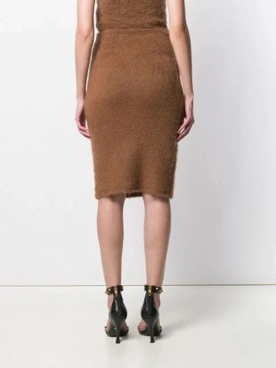 Shop Versace Fluffy Pencil Skirt In Brown