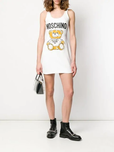 Shop Moschino Teddy-appliqué Cotton-blend Sleeveless Mini Dress In White