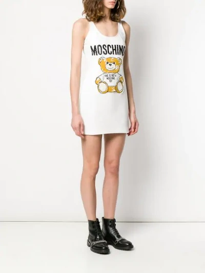 Shop Moschino Teddy-appliqué Cotton-blend Sleeveless Mini Dress In White