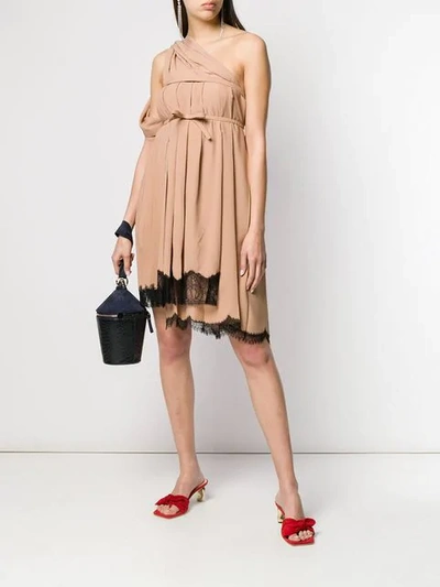 Shop N°21 Draped One-shoulder Mini Dress In Neutrals