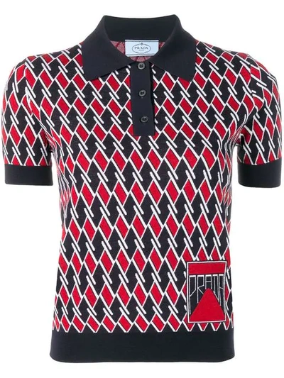 Shop Prada Geometric Polo Top In Blue