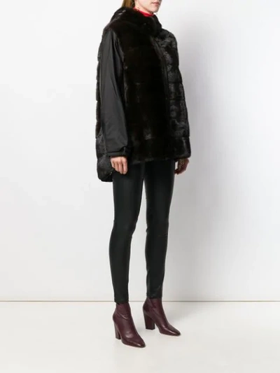 Shop Simonetta Ravizza Long Sleeve Hooded Fur Coat In Brown