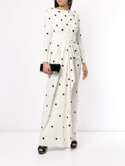 Shop Oscar De La Renta Polka Dot Long Dress In White