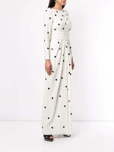 Shop Oscar De La Renta Polka Dot Long Dress In White