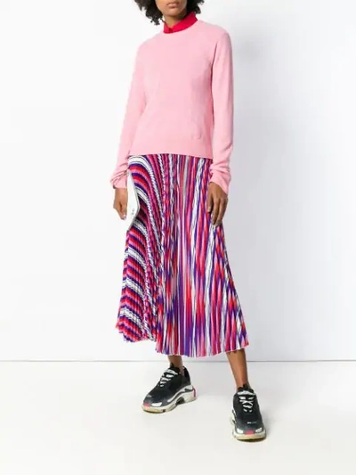 Shop Msgm Striped Pleated Skirt In Multicolour