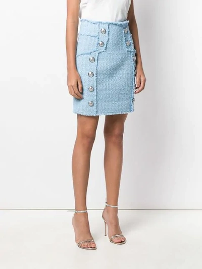 Shop Balmain Tweed High Waist Skirt In Blue
