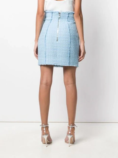 Shop Balmain Tweed High Waist Skirt In Blue