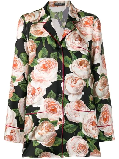 Shop Dolce & Gabbana Rose Print Blouse In Black