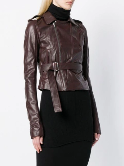 Shop Rick Owens Belted Biker Jacket - Brown