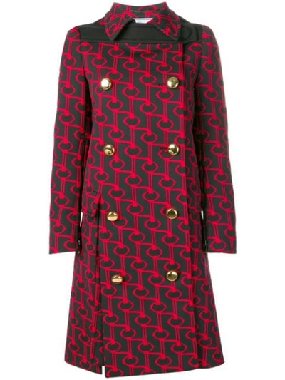 Shop Prada Printed Double-breasted Coat In Black