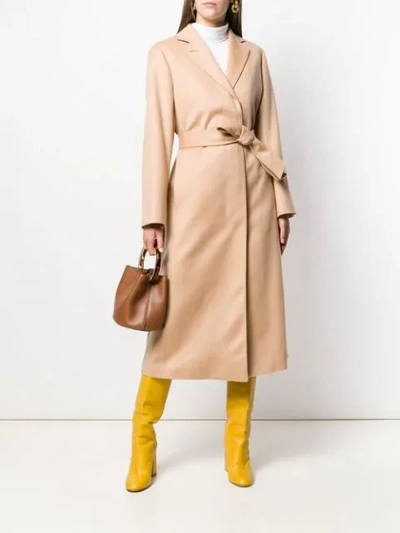 Shop Agnona Long Belted Coat In Brown