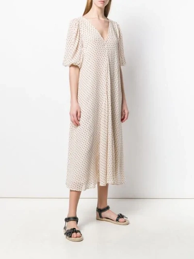 Shop Ganni Dotted Dress - Neutrals