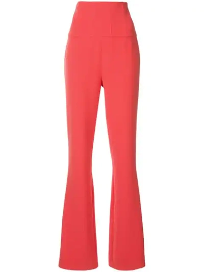 Shop Semsem High Waisted Flared Trousers In Red