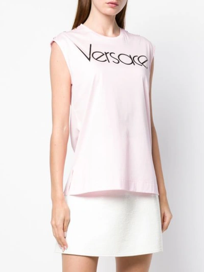 Shop Versace Logo Printed Sleeveless Top - Pink