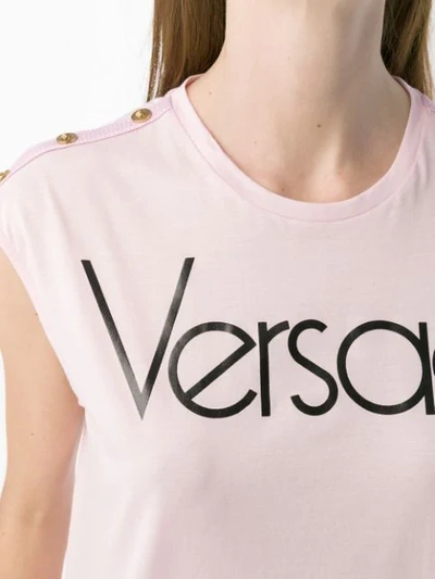 Shop Versace Logo Printed Sleeveless Top - Pink