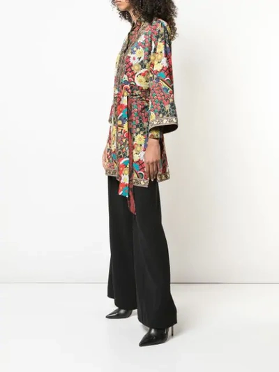 Shop Alice And Olivia Floral Print Belted Jacket In Multicolour