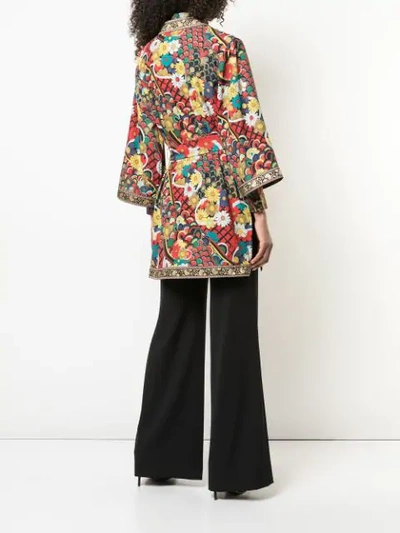 Shop Alice And Olivia Floral Print Belted Jacket In Multicolour