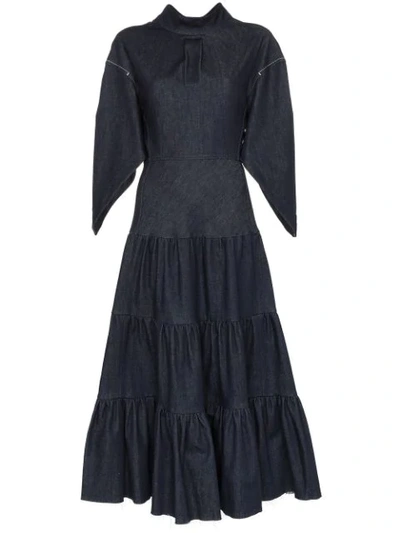 CHLOÉ DENIM TIERED MIDI-DRESS - 蓝色