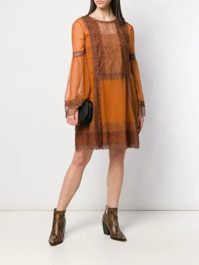 Shop Alberta Ferretti Lace Trim Shift Dress In Orange