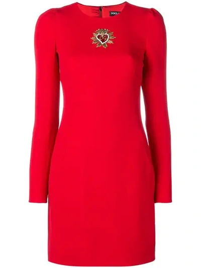 Shop Dolce & Gabbana Embellished Sheath Dress In Red
