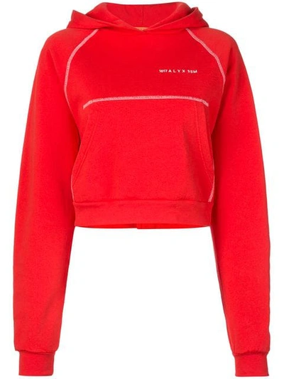 Shop Alyx Cropped Logo Hoodie In 033 Red