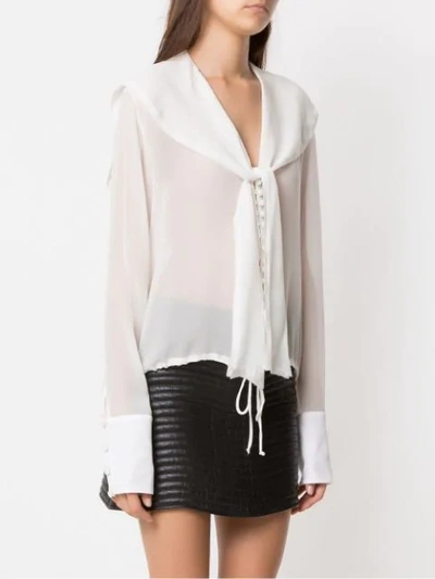 Shop Andrea Bogosian Lace Up Silk Shirt In White