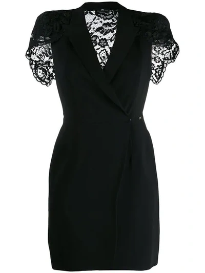 Shop Elisabetta Franchi Lace Back Mini Wrap Dress In Black