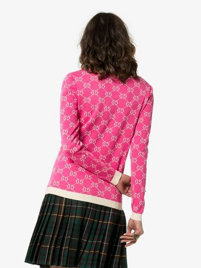 Shop Gucci Gg Logo Intarsia Cotton Jumper In Pink