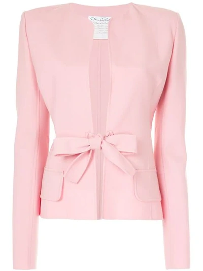 Shop Oscar De La Renta Tie Front Fitted Jacket In Pink