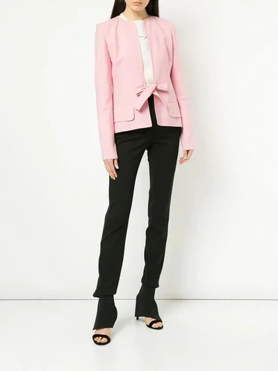 Shop Oscar De La Renta Tie Front Fitted Jacket In Pink