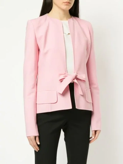 Shop Oscar De La Renta Tie Front Fitted Jacket In Pink