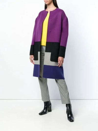 Shop Bottega Veneta Reversible Colour Block Coat In Purple