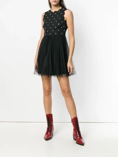 Shop Red Valentino Riveted Scallop Trim Mini Dress In Black