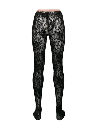 Shop Gucci Floral Lace Tights In Black