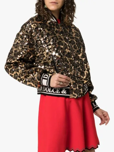 Shop Dolce & Gabbana Sequin Embellished Leopard Print Bomber Jacket In Black