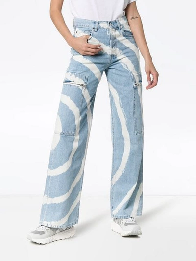 Shop Ganni Blackstone Spiral-bleached Cargo Jeans - Blue