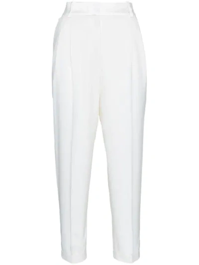 Shop Racil Front Pleat High Waist Wool Trousers In White