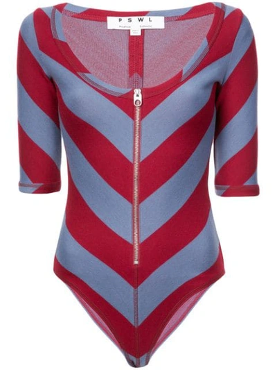 Shop Proenza Schouler Pswl Diagonal Stripe Scoop Bodysuit In Red