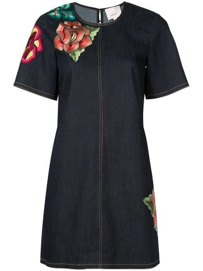 Shop Cinq À Sept Ashton Embroidered Denim Dress In Blue