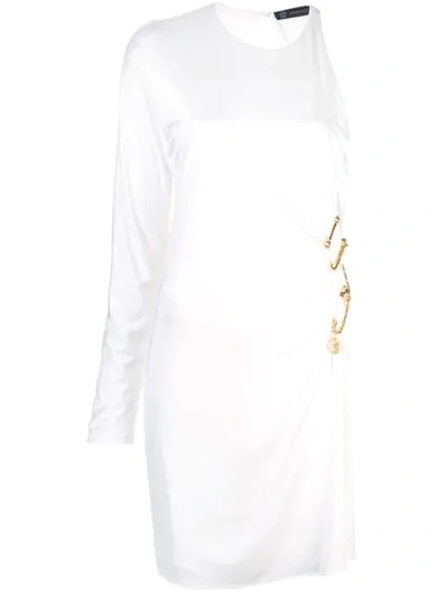 Shop Versace Safety Pin Asymmetric Dress In A1003 Ivory