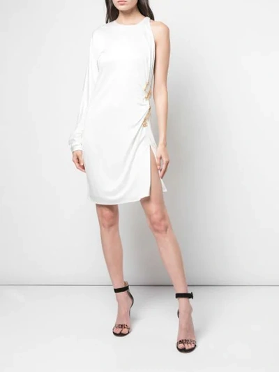 Shop Versace Safety Pin Asymmetric Dress In A1003 Ivory