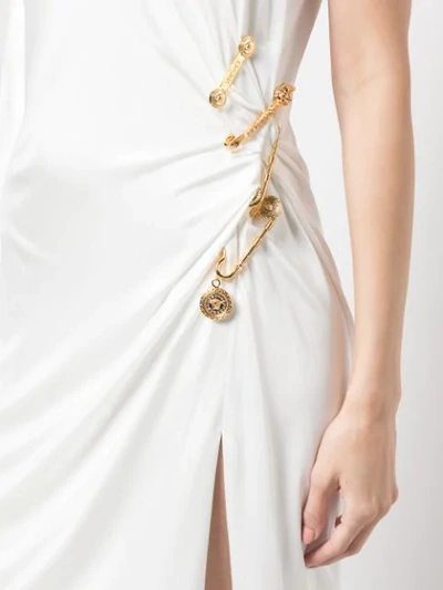 Shop Versace Safety Pin Asymmetric Dress In A1003 Ivory