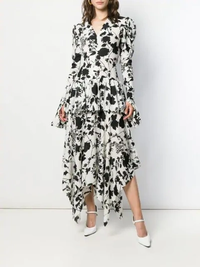 Shop Materiel Long Floral Tiered Dress In White