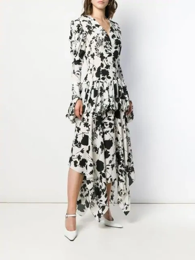 Shop Materiel Long Floral Tiered Dress In White