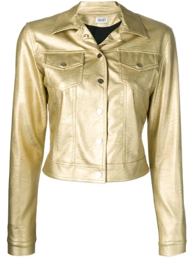 Shop Liu •jo Cropped Fitted Jacket In Gold