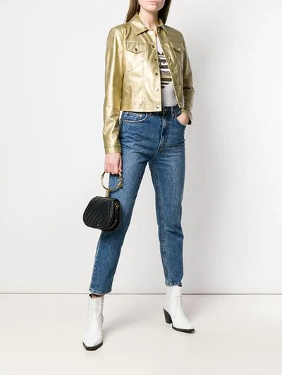 Shop Liu •jo Cropped Fitted Jacket In Gold