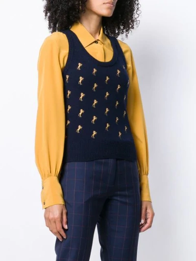 Shop Chloé Horse Embroidered Sweater Vest In Blue